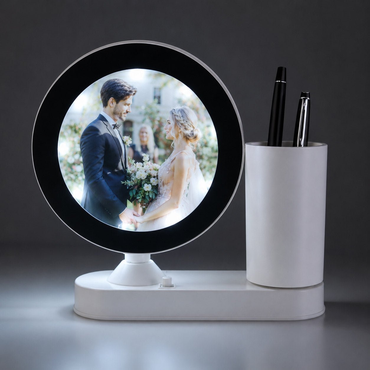 Oglinda magica cu insertie foto si lumina LED cu suport de pixuri - ROTUND MM101222 - Green Print