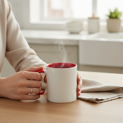 Bögre belső piros fogantyúval + egyedi doboz