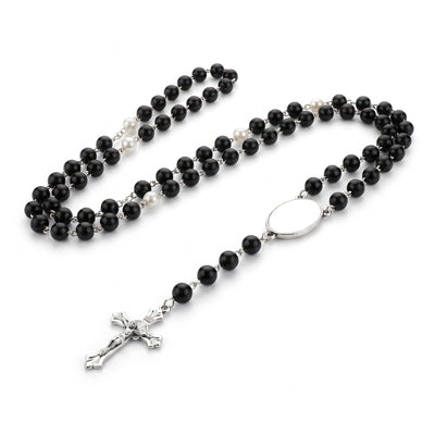 Rosary necklace with small cross and sublimation compatible pendant