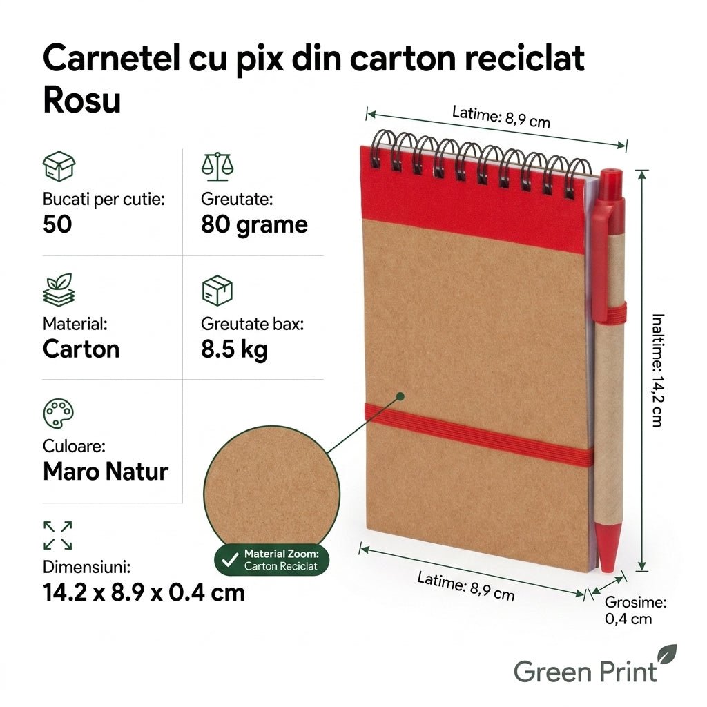 Carnetel cu pix din carton reciclat NB8074S160 - Green Print