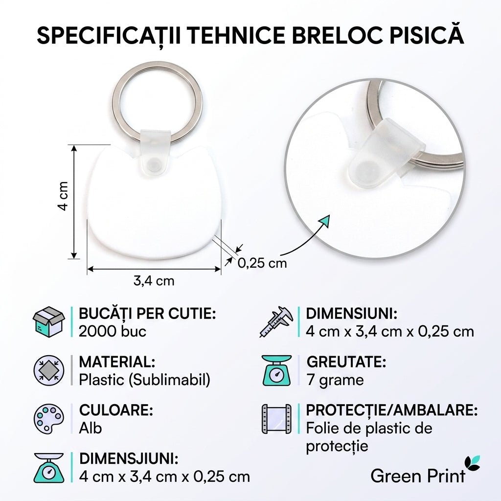Breloc sublimabil din plastic pisica SW650106 - Green Print