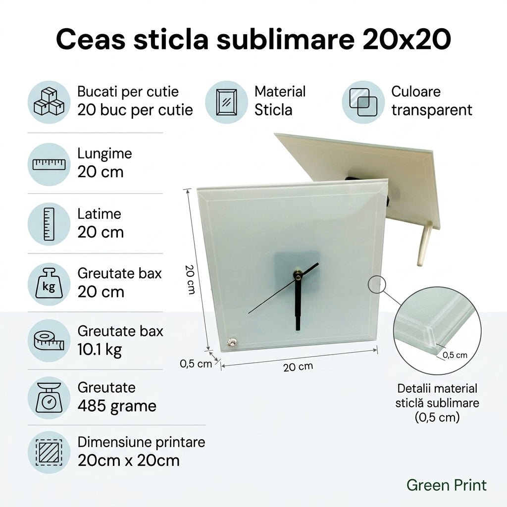 Ceas sticla sublimare 20x20 CS2020 - Green Print